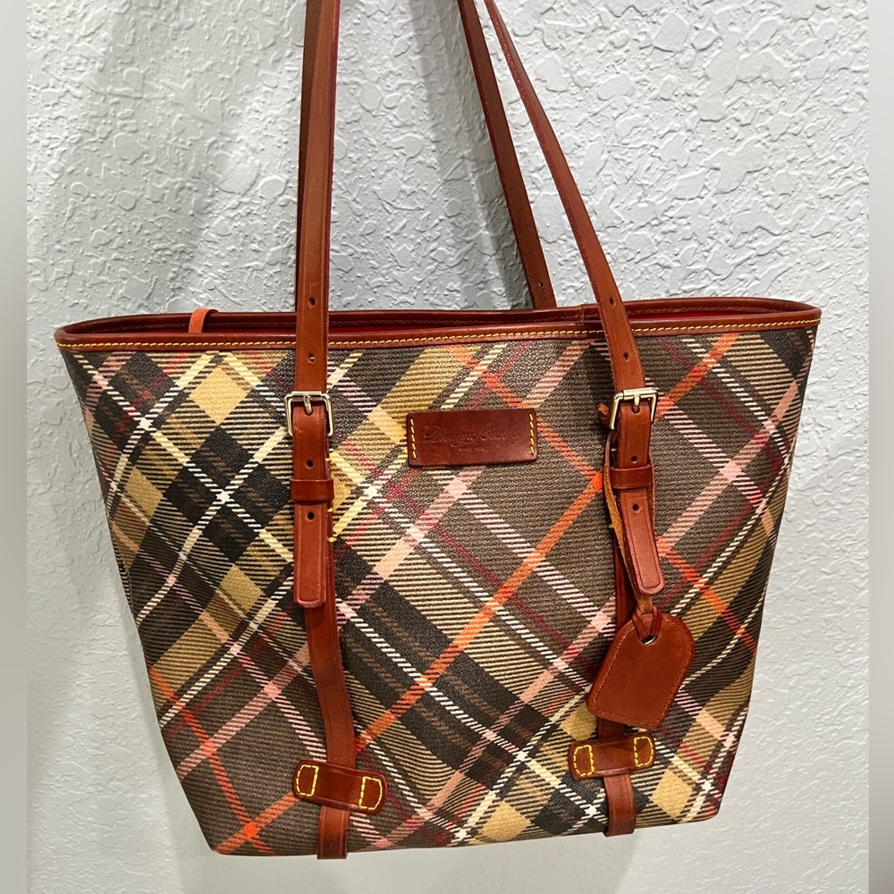 Dooney & Bourke Leather Tote Bag | Brown Plaid